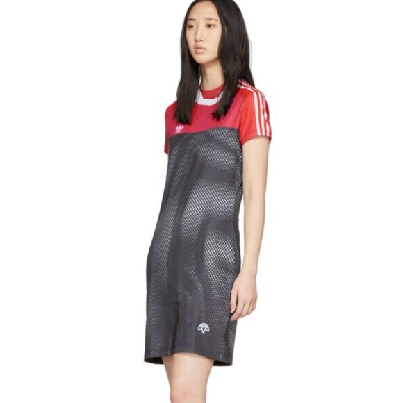 ADIDAS X ALEXANDER WANG Red Black Photocopy Pixelated Mini Dress Shirt Dress XS - Picture 1 of 15